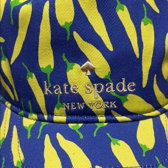 Kate Spade Blue Cap with Yellow Chili Pattern NWT - Picture 2 of 6